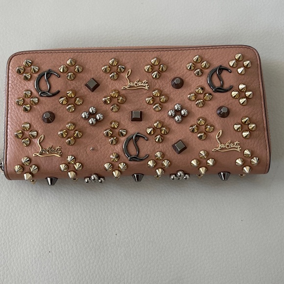 Christian Louboutin Blush Pink Studded Leather Zip-Around Wallet - Picture 2 of 10